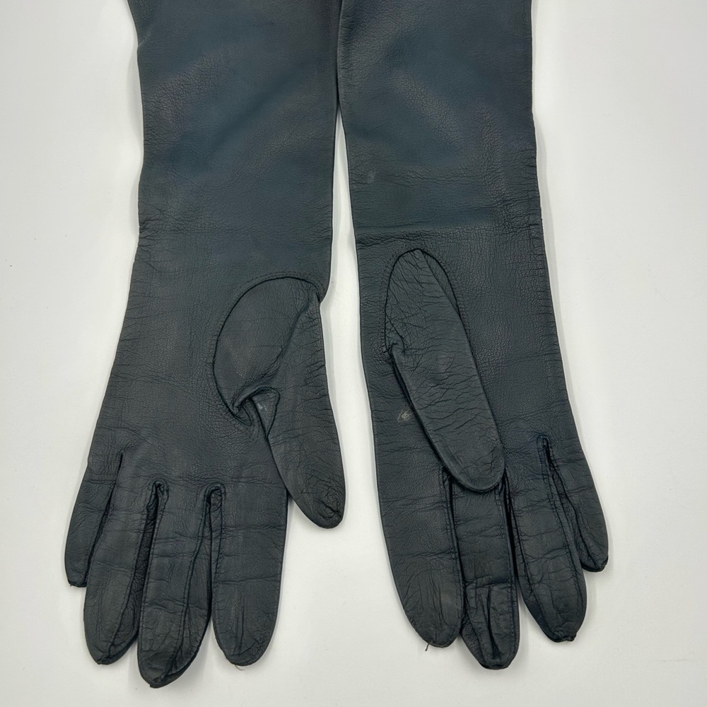 Elegant vintage Black Leather long Gloves Italy